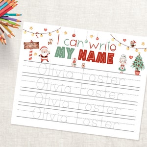 Custom Name Tracing Sheet-Handwriting Practice Sheet-Christmas Custom Personalized Name Tracing-Kindergarten Name Practice-Letters Worksheet