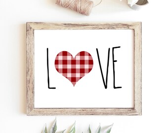 Liebe zum Ausdrucken-Liebe Print-Liebe Zeichen-Valentinstag Printable-Buffalo Plaid Herz-Liebe Herz Print-Valentinstag Wand Kunst-Bauernhaus Liebe