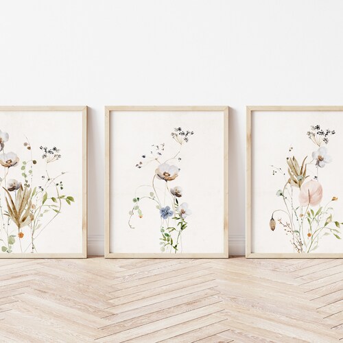 Floral Wall Art Set of 3 Printsbotanical Art Set of Etsy