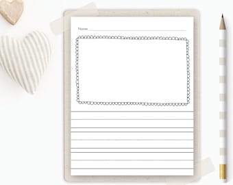 Drawing and Handwriting Paper Printable-Preschool Kindergarten Writing Paper-Lined Paper Drawing-Educational Learning-Homeschool Printable-