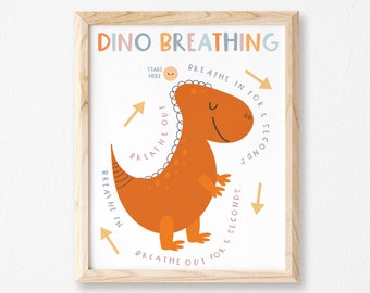 Box Breathing Print for Kids-Calm Breathing-Kid Mindfulness-Dino-Calm Down Corner Sign-Square Breathing Sign-Grounding Techniques-Therapy