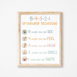 5-4-3-2-1 Grounding Technique Poster-Kids Mental Health Printable-Kids Counseling Print-Kids Mindfulness-Therapy Office Decor-Five Senses