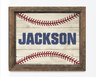 Baseball Name Print-Baseball Name Sign-Custom Baseball Name Printable-Baseball Name Wood Sign-Custom Name-Baseball Stitches-Rustic Baseball