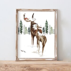 Deer Printable-Winter Deer Sign-Winter Sign-Christmas Trees Print-Winter Wonderland Sign-Snow Print-Holiday Wall Art-Winter Forest-Snow Deer