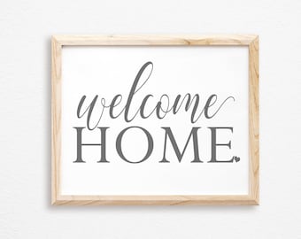 Welcome Home Printable-Welcome Home Print-Farmhouse Welcome Home-Welcome Home Typography Grey Minimal Decor-Instant Download-Wall Art Decor