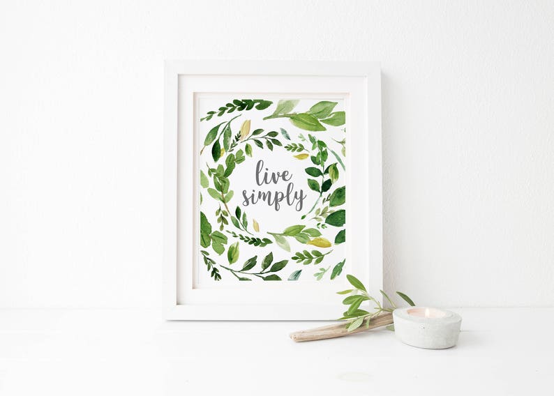 Live Simply Print-Live Simply-Leaf Wreath Print-Leaf Wreath-Garden Print-Leaf Print-Botanical Print-Leaves-Printable Art-Instant Download