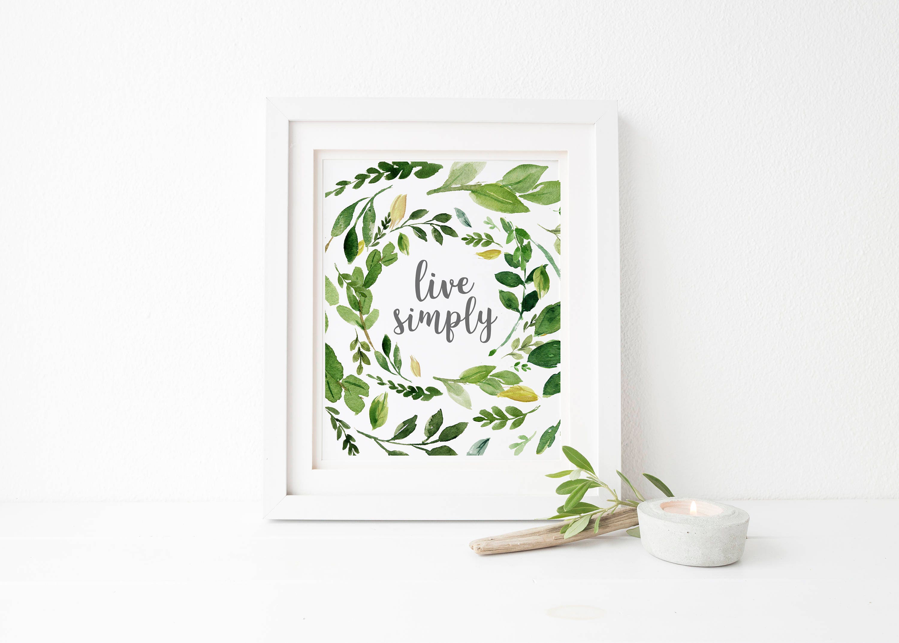 Live Simply Print-Live Simply-Leaf Wreath Print-Leaf Wreath-Garden Print-Leaf Print-Botanical Print-Leaves-Printable Art-Instant Download