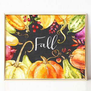 Otoño Imprimible-Calabazas y Calabazas Impresión-Pizarra Otoño Calabaza-Acuarela Calabazas Impresión-Otoño Imprimible-Oro Otoño Impresión-Descarga Instantánea