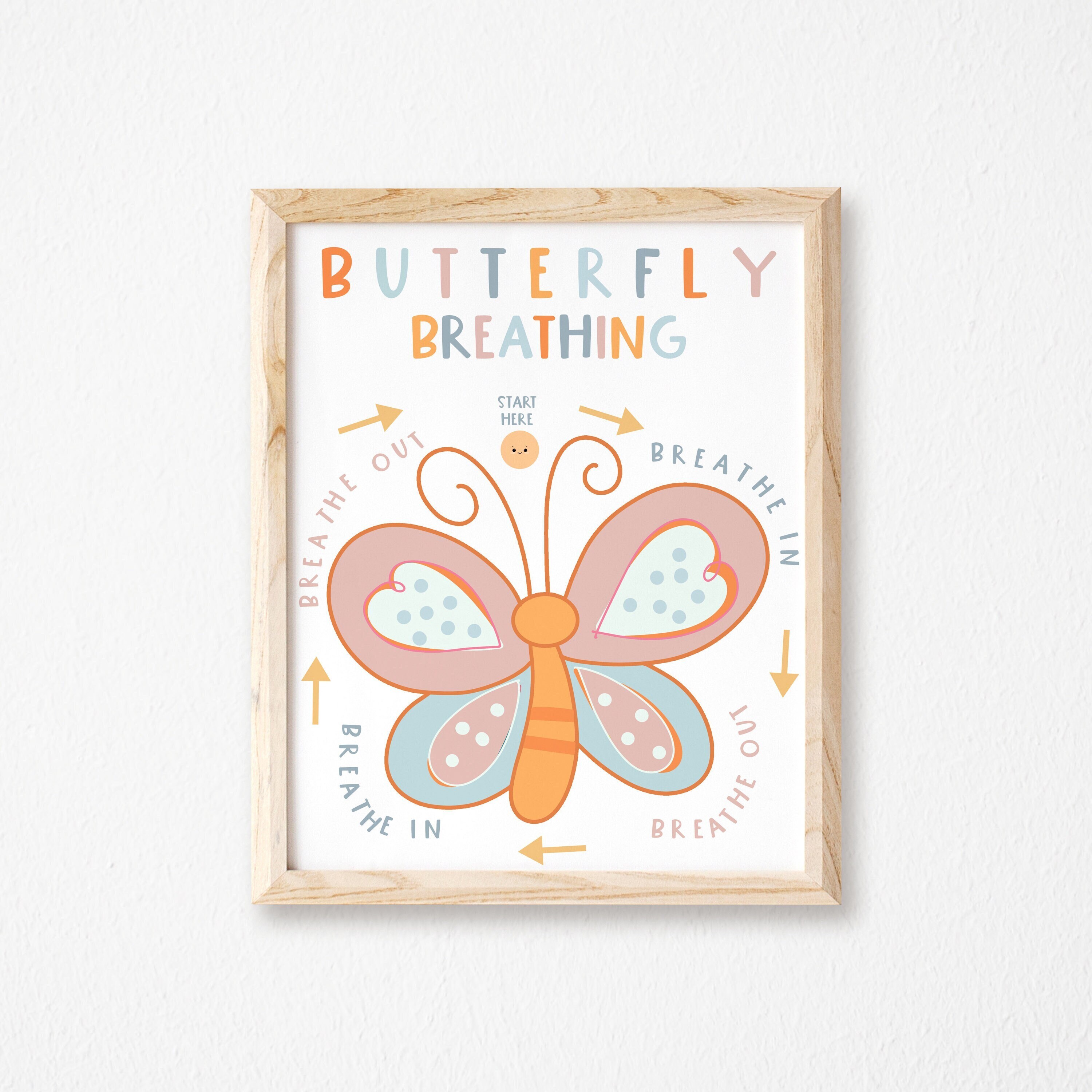 Box Breathing Print for Kids-Calm Breathing-Kid Mindfulness-Butterfly-Calm Down Corner-Square Breathing Sign-Grounding Techniques-Therapy