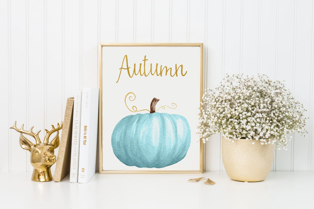 Autumn Print-blue Pumpkin-blue Pumpkin Print-gold Blue Pumpkins-autumn ...