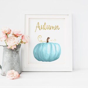 Autumn Print-blue Pumpkin-blue Pumpkin Print-gold Blue Pumpkins-autumn ...