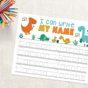 Custom Name Tracing Sheet-Handwriting Practice Sheet-Custom Personalized Name Tracing Download-Kindergarten Name Practice-Dinosaur Preschool