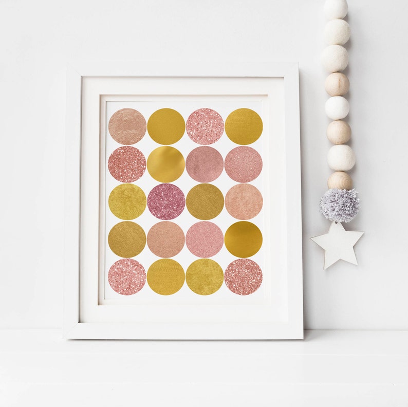 Pink Gold Wall Artpink Gold Circlesrose Gold Printpink and Etsy