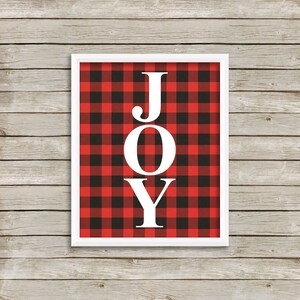 Joy Printable-joy Print-christmas Joy Sign-joy Plaid Print-red Black ...