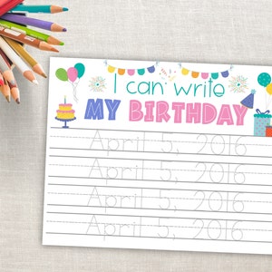 Custom Birthday Tracing Sheet-Handwriting Practice Sheet-Custom Personalized Birthday Tracing Download-Kindergarten Practice-Birthday Sheet