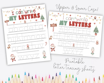 Christmas Alphabet Tracing Sheets-Handwriting Practice Sheet-Uppercase Lowercase Letter Tracing Sheet-Preschool Kindergarten Alphabet Sheets