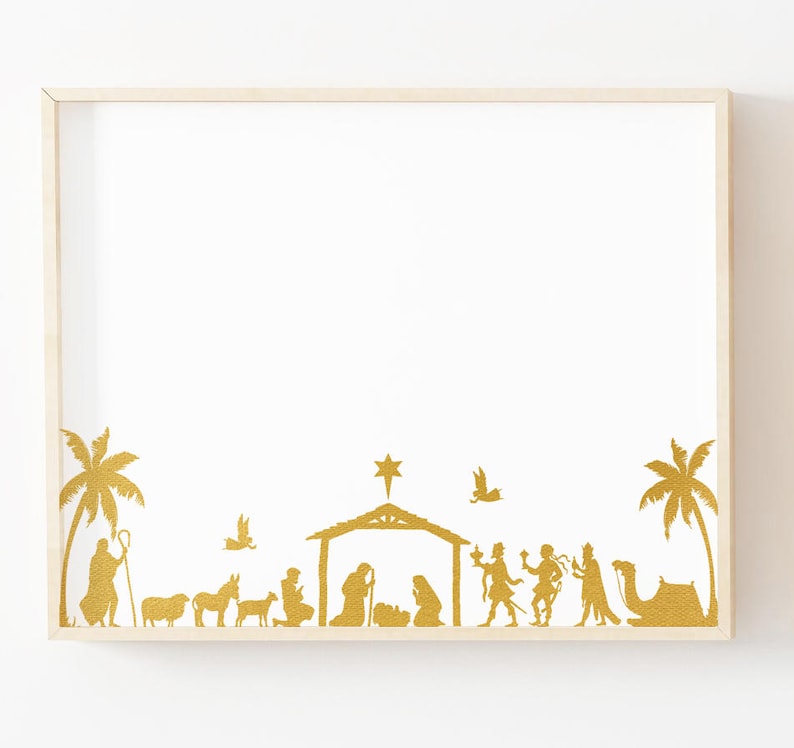 Nativity Scene Print Goldnativity Printableminimal Nativity Etsy