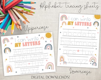 Alphabet Tracing Sheet-Handwriting Practice Sheet-Uppercase Lowercase Letter Tracing Sheet-Preschool Kindergarten Alphabet Sheets-Printable