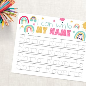 Personalisierte Name Trap Sheet-Handschrift Übungsblatt-Personalisierte Name Turing Download-Kindergarten Name Übungs-Regenbogen Vorschule