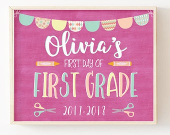 First Day of School Sign-Chalkboard School Sign-First Day of School Printable Sign-First Grade Sign-Girl School Sign Print-Instant Download