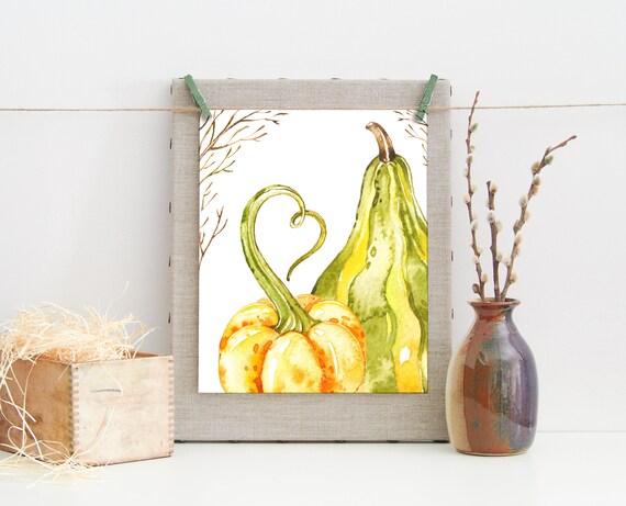Gourds Print-Gourd Art-Pumpkins Print-Watercolor Gourds-Fall Printable-Autumn Printable-Fall Art Print-Orange Green Gourds-Instant Download