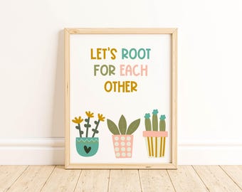 Print met de tekst "Laten we elkaar steunen", muurdecoratie voor de speelkamer, poster voor in de klas, decoratie voor thuisonderwijs, motiverende en inclusieve les, boho-decoratie voor in de klas