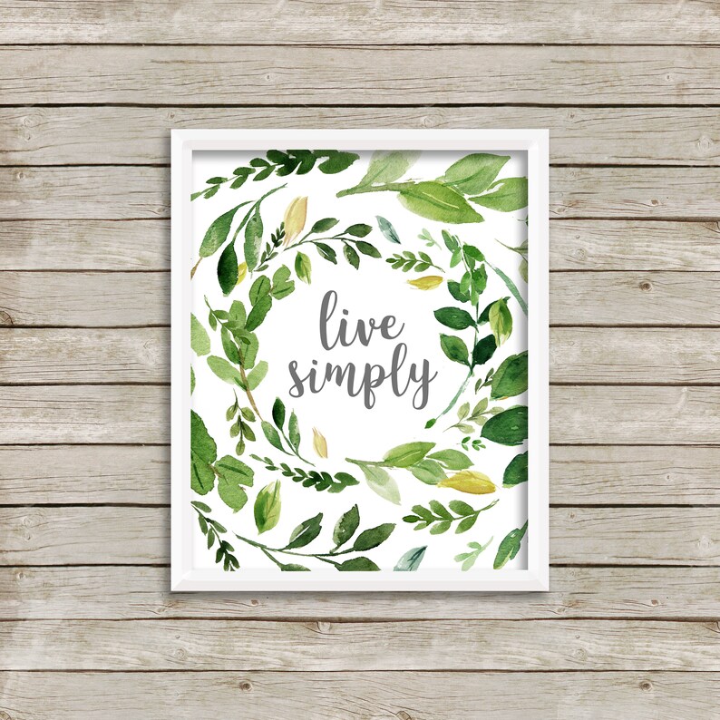 Live Simply Print-Live Simply-Leaf Wreath Print-Leaf Wreath-Garden Print-Leaf Print-Botanical Print-Leaves-Printable Art-Instant Download