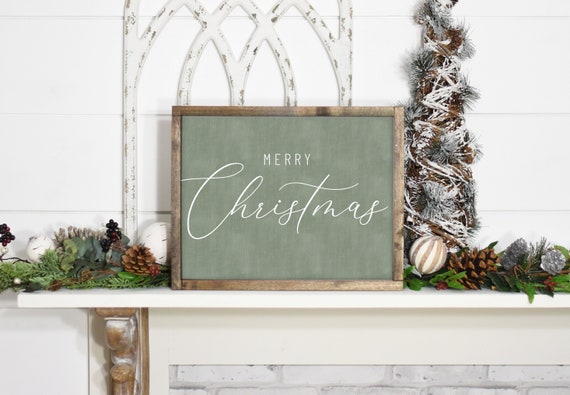 Merry Christmas Sign-Christmas Print-Chalkboard Christmas Print-Green Merry Xmas-Farmhouse Christmas Decor-Holiday Poster-Above Mantle Sign