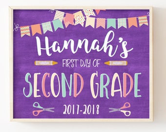 First Day of School Sign-Chalkboard School Sign-First Day of School Printable Sign-Second Grade Sign-Girl School Sign Print-Instant Download