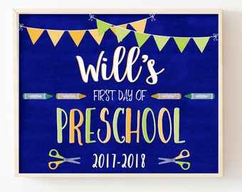 First Day of School Sign-First Day of Preschool Chalkboard Sign-First Day of School Printable Sign-Boy School Sign Print-Instant Download