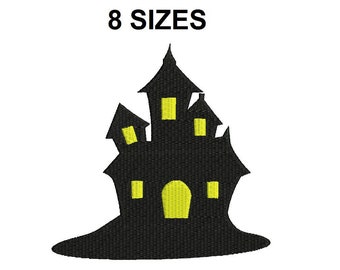 Desenho de bordado de casa assombrada de Halloween. Ponto cheio de casa assombrada. Mini casa assombrada. Bordado de Halloween. Desenho de bordado assustador
