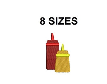 Ketchup and mustard embroidery Design. Barbecue Embroidery. Barbecue Design. BBQ Grill Embroidery. Condiments embroidery design