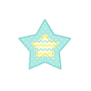 スタービーンステッチアップリケ刺繍デザイン。星のアップリケのデザイン。星の刺繍アップリケ。赤ちゃんの刺繍デザイン。