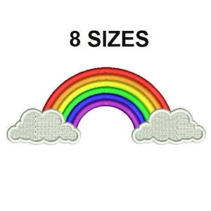 May include: Rainbow embroidery design with clouds, available in 8 sizes.
