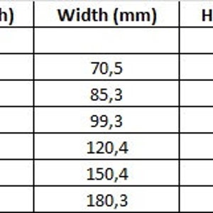 May include: A table showing the width and height of different sizes of embroidery hoops in both inches and millimeters, along with the number of stitches each hoop can hold.