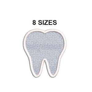 Disegno per ricamo a forma di dente. Mini design dei denti. Punto di sutura per dente otturato. Sagoma del dente. Disegno per ricamo di denti. Punto di sutura per denti otturati.