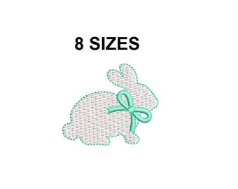 Bunny Embroidery Design. Bunny Silhouette Stitch. Bunny with bow embroidery design. Mini Bunny. Easter Design. Easter Bunny Design.