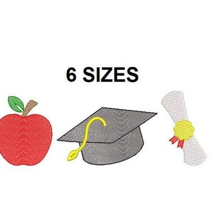 Graduation School trio quick stitch embroidery design. Graduation sketch embroidery design. School trio sketch.