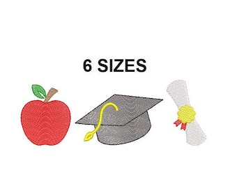 Graduation School trio quick stitch embroidery design. Graduation sketch embroidery design. School trio sketch.