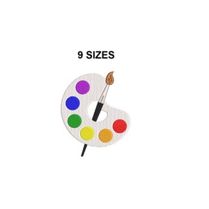 Palette and brush Embroidery design. Palette embroidery design. Brush painting embroidery design. School embroidery design.
