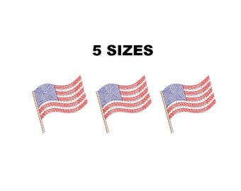 USA Flag Embroidery Trio. American Flag Designs. Patriotic 4th of July Machine Embroidery Files. Flag USA outline Embroidery Design.