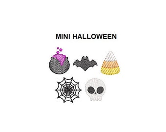 Mini Halloween Sketch Set embroidery design. Halloween sketch embroidery design. Set embroidery design. Skull design. Bat design.
