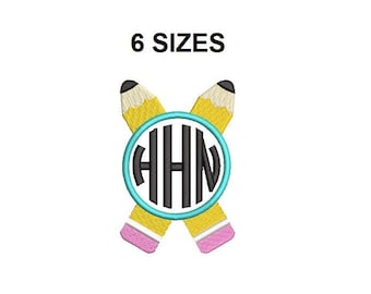 Pencil Monogram embroidery design. Pencil applique embroidery design. Monogram Applique Design. Pencil Monogram embroidery applique.