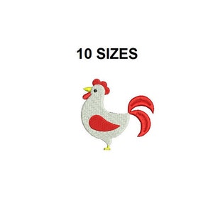 May include: White rooster with a red comb and wattle, red tail feathers, and a yellow beak. 10 SIZES.