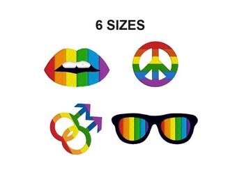 Set Pride Gay Embroidery design. Colorful embroidery design. Pride embroidery design. Peace Symbol Pride Design. Pride Sunglasses Design.