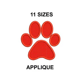 Peut inclure: Modèle de broderie d'applique de patte rouge en 11 tailles.
