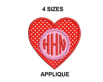Motif de broderie monogramme en applique coeur. Conception de broderie d’applique de coeur. Conception d’appliques monogramme. Broderie monogramme. Conception de coeur