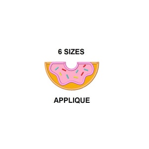 Puede incluir: Una aplicación de donut rosa y amarillo con chispas. La aplicación está disponible en 6 tamaños.