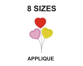 Heart Balloons Applique Embroidery Design. Valentines day embroidery design. Heart balloons embroidery design. Machine embroidery design.