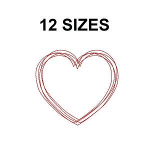 May include: A red heart outline with 12 sizes. The heart is a simple outline with no fill.